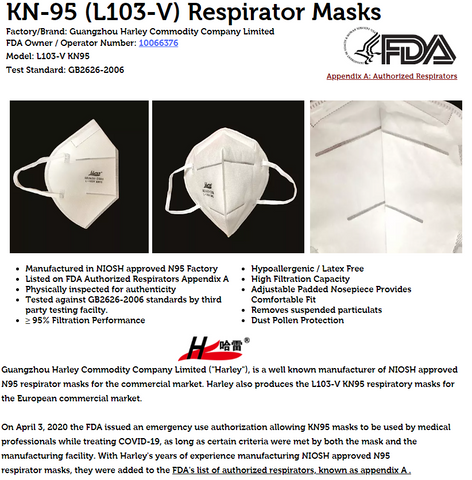 KN95 RESPIRATOR MASKS FDA CERTIFIED - PACK OF 2 ($2.50/mask)